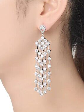 NEW Anthropologie Genevive CZ Long Chandelier Earrings